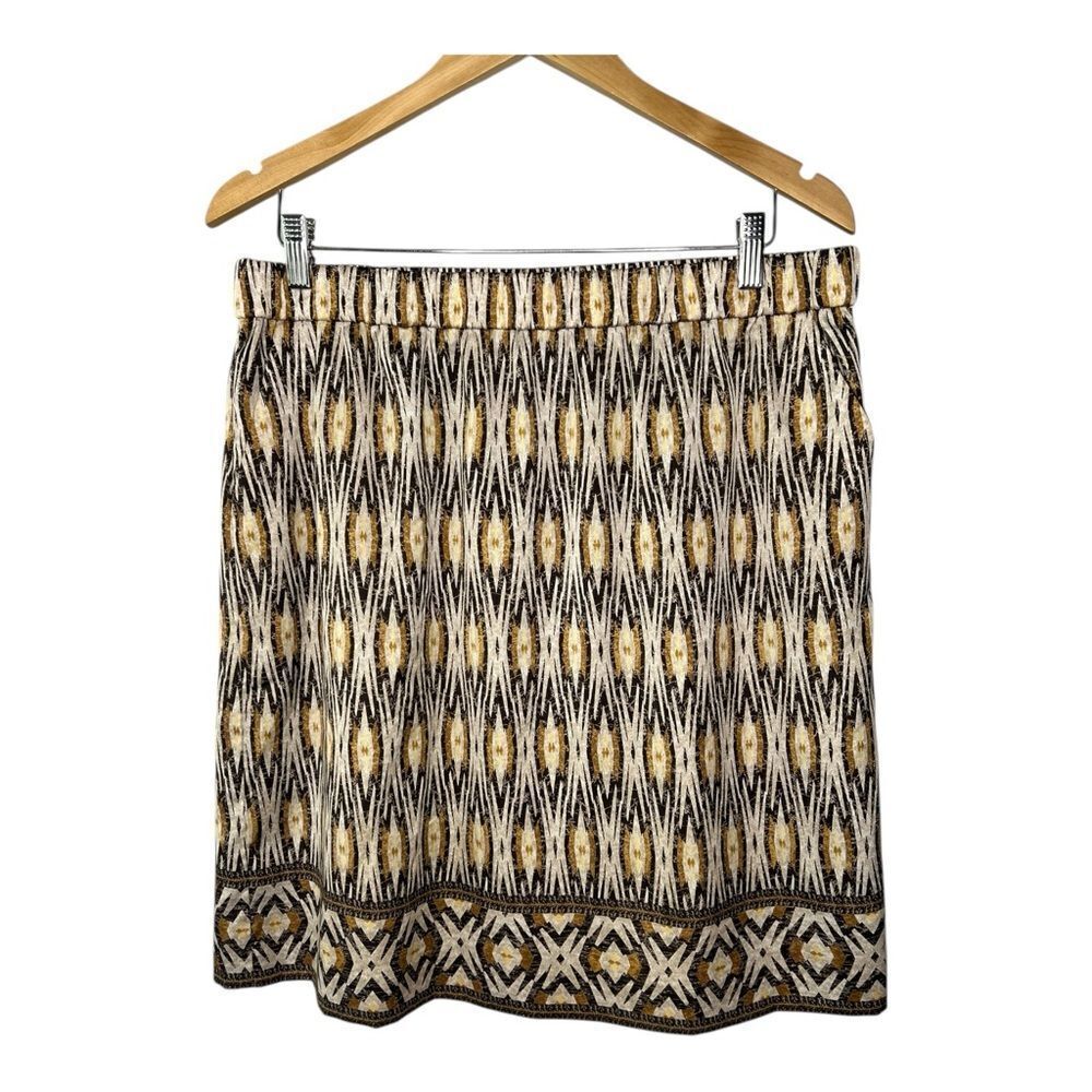 Chicos Women’s L Rockledge Brown Diamond Ikat Pull On Skirt